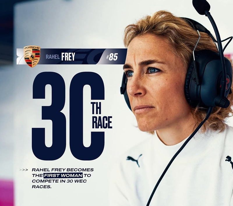Rahel Frey wearing a racing headset - Sporting Director and motorsport leader
