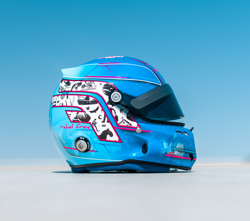 Rahel Frey holding her racing helmet - early career years